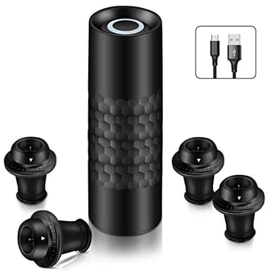 WIWONEY Kit de Bomba de Vino Eléctrico Con Bomba de Vacío Recargable, 4 Tapones al Vacío y Cable de Carga Tipo C