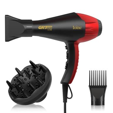 Secador de Pelo Profesional Iónico 2400W AC-Motor Secador con Difusor Rizado y 2 Boquillas, 40 Millones de Iones Negativos Antiencrespamiento Hogar Peluquería Salón 3 Temperaturas 2 Velocidades negro