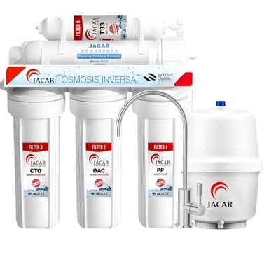 Equipo de Osmosis Inversa 5 Etapas Domestico con Membrana de 50 Gpd Incluye Filtros Osmosis Inversa 5 Etapas de Coconut Ecologico, Deposito Osmosis 5 Litros, Grifo de Osmosis Inversa y Bastidor ABS