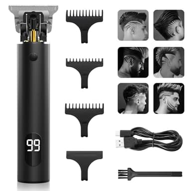 Cortapelos Profesional de 0 mm con Cuchilla en T para Hombres,cortadora de pelo con pantalla LCD,maquinilla recargable por USB