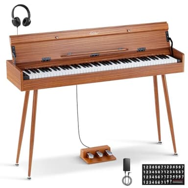 Eastar EUP-100 Piano de Teclado Contrapesado 88 Teclas, Piano Digital para Principiantes,con Funda, Auriculares, Pegatinas Musicales, Tres Pedales, Conexión Inalámbrica, Grabación, MIDI- Madera Retro