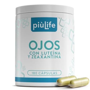 Luteina Con Zeaxantina Ojos 180 Cápsulas PiùLife, 2 Al Día, Vitaminas Para La Vista Con Vitamina E, A, B2, Ácido Hialurónico, Vid Roja, Extracto De Arandano Y Zinc, Antioxidantes Capsulas, Ojos Secos