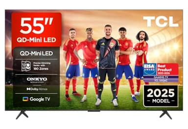 TCL 55Q6C Televisor 55 Pulgadas QD-Mini LED 4K Smart TV, 1000 nits, 144Hz Motion Clarity Pro, Onkyo 2.1, Game Master, FreeSync, Google TV, Dolby Vision IQ y Atmos