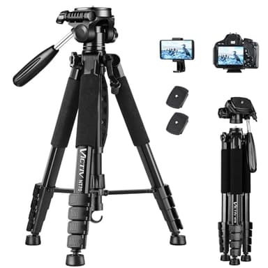 Victiv 185cm Tripode para Movil Alto, Tripode Camara para Nikon Canon Sony de Viaje, Aluminio Premium Trípode Cámara DSLR Reflex con Soporte para Telefono y 2 Placas de Liberación Rápida