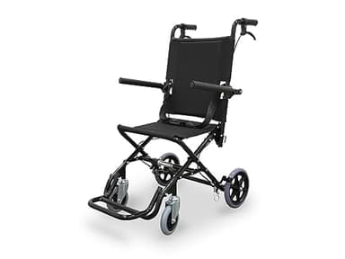 WELLCORE Silla de ruedas plegable para transporte, Aluminio, Ligera, Compacta, Frenos de maneta, Cinturón de seguridad, Reposapiés abatibles, Reposabrazos abatibles, Color negro