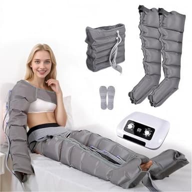 Presoterapia Piernas y Abdomen, Botas Presoterapia Piernas, 6 Camaras Maquina Masajeador Drenaje Linfatico Circulación, 0-30 Min, 0-240 Mmhg Ajustables (Gris, 2piernas + abdomen)