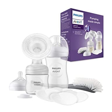 Philips Avent Set de regalo de extractor de leche manual: extractor de leche individual, biberones de 260 ml y 125 ml, sin BPA, 4 discos absorbentes desechables (modelo SCD430/60)