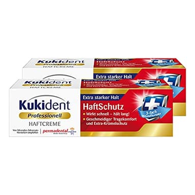 Kukident Crema adhesiva profesional para dentaduras postizas, agarre extrafuerte, efecto rápido y duradero, 2 x 40 g