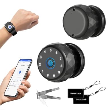 Pomo de Puerta Inteligente, Cerradura de Puerta con Huella Dactilar con Teclado, Control Biométrico y por App, Entrada sin Llave para Habitación, Garaje, Oficina, Apartamento