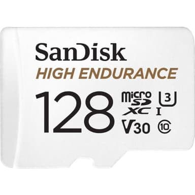 SanDisk High Endurance 128 GB Tarjeta microSD para videovigilancia, hasta 100 MB/s, Class 10, U3 y V30