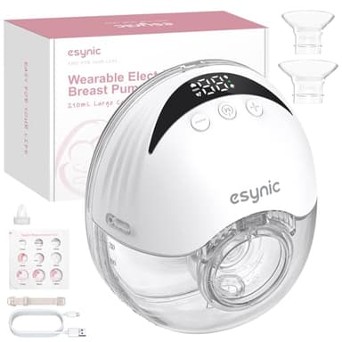 eSynic Sacaleches Eléctrico Manos Libres con 4 Modos y 12 Niveles Extractor de Leche Materna de 210ml Menos Ruido con Bridas de 24/21/19 mm a Prueba de Fugas Extractor de Leche Inalámbrico Sin BPA