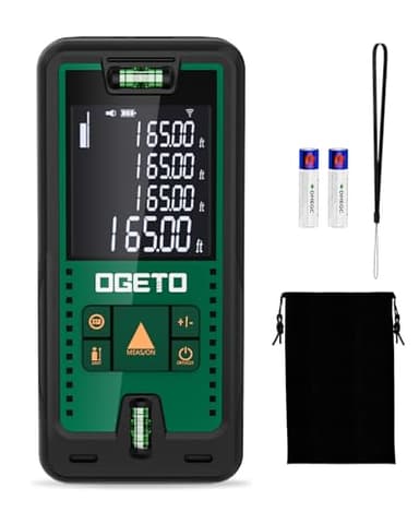 Medidor Láser, OGETO Medidor de Distancia Láser IP54 Herramienta de Medición Digital Portátil Telémetro con Niveles de Burbuja y Gran Pantalla LCD Retroiluminada