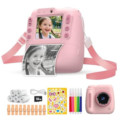 Cámara Instantánea Infantil para Niños ROSAT (3-12 años) – Imprime Fotos al Instante sin Tinta – Pack con Tarjeta SD 32GB, 5 Rollos y Accesorios – Cámara Educativa Creativa sin Juegos, Caja Premium