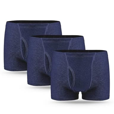3 Pares de Calzoncillos para Incontinencia Hombre 250 ml Boxer de Algodón Lavable y Reutilizable con Almohadilla Absorbente Ropa Interior Absorbente Azul Talla L