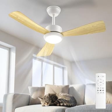 Airwit Ventilador de Techo con Luz 106cm, Aspas Efecto Madera, Ventilador Techo Silencioso con Mando, LED Regulable con 3 Temperaturas Color, Motor DC Reversible, 6 Velocidades para Dormitorio Salón
