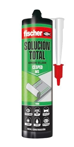 fischer - Solución Total Cesped Artificial Terraza - Pegamento Fuerte para Césped Artificial - Pega y Sella tu Césped Artificial para Exterior (290 ml) Color Verde