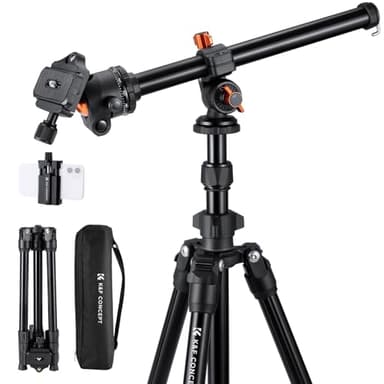 K&F CONCEPT O234A1+BH-36 Tripode Camara con Brazo Extensible 195CM, Trípode Viaje Cámara con Soporte de Teléfono, Trípode Ligero en Aluminio