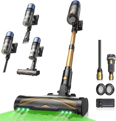 Proscenic P15+ Aspiradora sin Cable Potente 70Mins/55kPa/650W, Aspiradora Escoba Autoportante con Luz Verde/Cepillo Antienredo para Pelo de Mascotas/Alfombras/Suelos