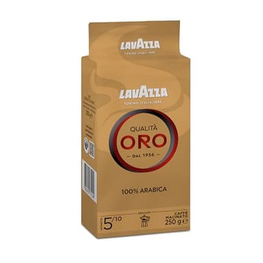 Lavazza, Qualità Oro, Café Molido Natural, Ideal para Cafetera Italiana, de Filtro y Francesa, con Notas Aromáticas de Frutas y Flores, 100% Arábica, Intensidad 5, Tueste Medio, 250 g