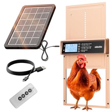 Puerta Gallinero Automatica Solar - Pantalla LCD - Puerta Automatica Gallinero con Mando a Distancia, Sensor de luz y Temporizador - Función Anti-pellizco - 5 años protección - Oro Rosa