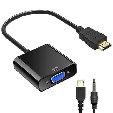 Sooiiyu Adaptador HDMI a VGA 1080P, Interfaz Chapada en Oro con Interfaz de Audio/Alimentación y Cable, Compatible con Ordenador, Portátil, Monitor, Proyector, HDTV, Chromebook, Xbox y más