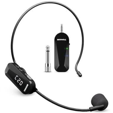 TONOR Microfono Inalambrico Diadema, UHF Wireless Micrófono de Mano y para la Cabeza 2 en 1, 20 Canales,6.5H Autonomia, Amplificador de Voz Portatil para Fitness/Conferencias/Guía Turístico/Profesores