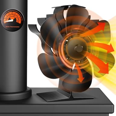 Lvelfe Ventilador de estufa sin electricidad, ventilador de chimenea de 6 aspas, ventilador de chimenea silencioso, ventilador de estufa y chimenea con termómetro para estufa de leña, leña, lugar de