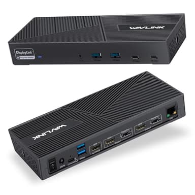 WAVLINK Estación de Acoplamiento Displaylink USB C Universal Docking Station con 3 × HDMI, 2X DP, 100 W PD, Gigabit Ethernet, 6 × 10Gbps USB-A & C, Audio, micrófono, Compatible con Mac OS y Windows