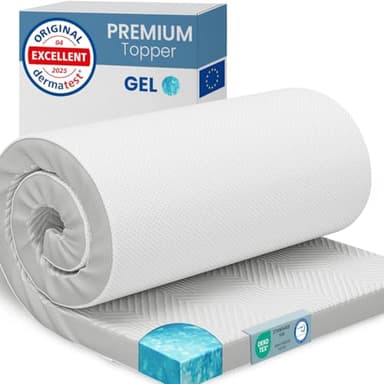 ELONEO Gel Topper 90x200cm, cubrecolchón de Espuma viscoelástica con Gel de 5 cm de Altura, Funda Transpirable de Malla 3D, cómodo cubrecolchón con Fundas en Las Esquinas
