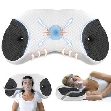 Almohada CPAP para Dormidores de Lado y Espalda – Reduce Fugas de Aire y Presión de la Máscara, Almohada de Memory Foam Premium para Máscaras CPAP, Almohada Cervical para Todas Posiciones, Negro