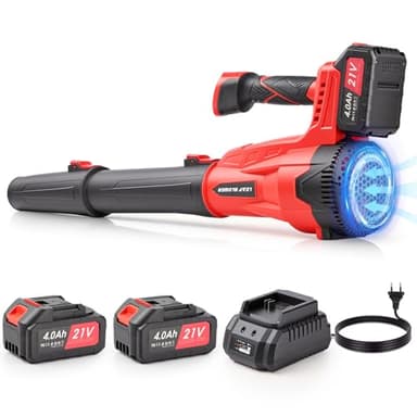 Soplador de Hojas a Batería Potente 21V, 2×4.0Ah Baterías, 75m/s 13m³/min, Soplador Eléctrico Inalámbrico 6 Velocidades, para Jardín, Patio y Garaje