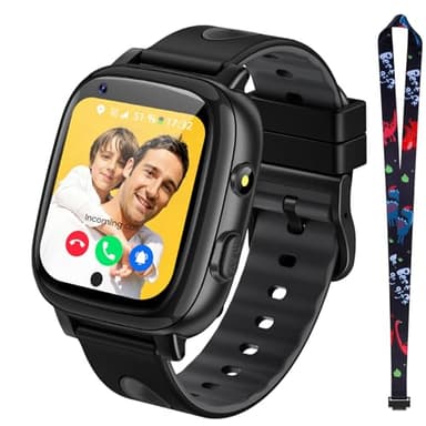 2026 Nuevo 4G Reloj Inteligente Niño con Videollamada & GPS, SOS, Chat de Voz, IP68 Impermeable, Modo Escuela, Podómetro, Despertador, Flashcard, Regalo para Niños Niñas de 4 a 15 Años, Negro