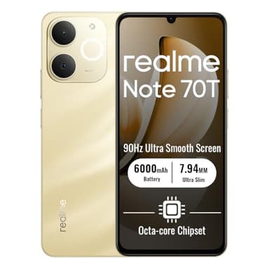 realme Note 70T 4G Smartphone 4+128GB, 6.75 Pulgadas Pantalla, Oro Playa, 90Hz Display, 6000mAh Batería, 32MP Cámara, Potente Procesador Octa-Core, Protección ArmorShell, IP54