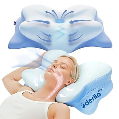 Derila Ergo Almohada Cervicales y Cuello Viscoelástica, Diseño Mariposa, Mejor Calidad de Sueño y Tecnología de Enfriamiento, Dormir de Lado, Espalda y Estómago