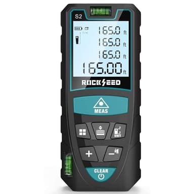 Medidor Láser 50M,RockSeed Medidor de Distancia Láser Digital con 2 Niveles de Burbuja,Telémetro Láser Portátil con LCD Retroiluminado Unidad M/in/Ft y Medición de Distancia/Area/Volumen/Pitagórico