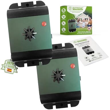 ISOTRONIC Ahuyentador ultrasónico de Palomas, gorriones, gaviotas, Cuervos | Anti Palomas con ultrasonidos | Repelente acústico de Aves | Espantapájaros | para Balcones, fachadas, terrazas | Set de 2