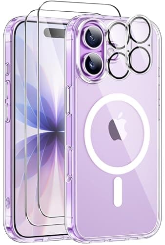 ivencase Funda Magnética para iPhone 17 Compatible con MagSafe con 2 Protector Pantalla y 2 Protector Kamera, [No Amarillo] Carcasa Anti-Arañazos Anti-Choques Caso, Transparencia