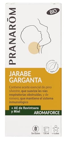 PRANARÔM Aromaforce Jarabe Garganta Miel/Ravintsara Bio – Garganta y Sistema Inmunitario – Aceites Esenciales – 150 ml