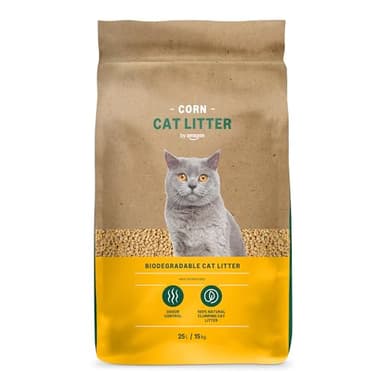 by Amazon, Arena para Gatos Clumping Corn, 25 L (Paquete de 1) (Anteriormente una Marca de Lifelong, el Mismo Producto)