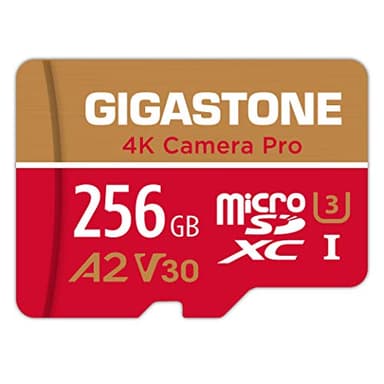 【5 Años Recuperación de Datos Gratis】 GIGASTONE Tarjeta de Memoria de 256GB, 4K Camera Pro, Velocidad de hasta 100MB/s, para GoPro, dji, Drone, 4K Video A2 V30 U3 MicroSDXC con Adaptador