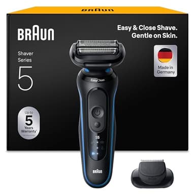 Braun Series 5 Afeitadora Eléctrica Hombre, 52-B1200SI,Azul - Máquina De Afeitar Resistente al Agua, 2 Modos De Afeitado, Recargable, 50 Min De Uso, con Recortadora De Precisión Y Estuche De Viaje