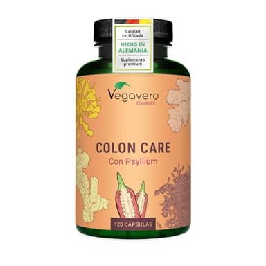 Vegavero Colon Irritable Complex | Psyllium Husk y Probioticos | Estreñimiento + Gases + Transito Intestinal | Flora & Cleanse | Vegan | 120 Cápsulas