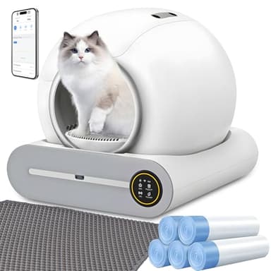XQDKoon Arenero Automático para Gato, 65L + 9L Caja Arena Gato con Bolsa Basura, Eliminación de Olores, Control de App, Arena Aglomerante para Gatos para Varios Gatos