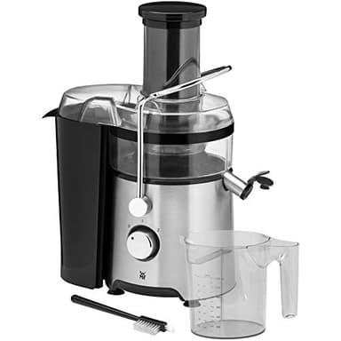 WMF Kult X - Exprimidor eléctrico para frutas y verduras de acero inoxidable, 500 W, máquina de zumo para grandes trozos de fruta, jarra de zumo de 1,2 l, filtro de espuma, 2 niveles de velocidad,