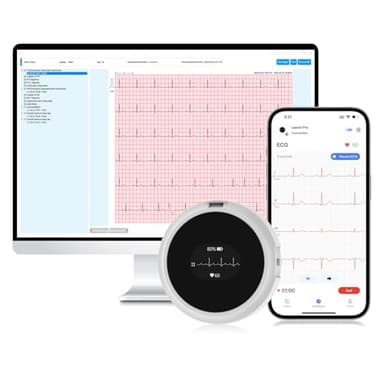 CheckMe LepodPro ECG portátil de 12 canales con pantalla, grabación de ECG en tiempo real de 24 horas, marcadores de eventos, informes de ECG AI, compatibilidad con smartphone y PC