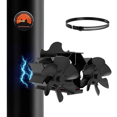 MERTTURM Magnético Ventilador de Estufa de Leña con 12 Cuchillas, Chimenea & Tuberías & Calefacción Ventilador sin Electricidad, Tranquilo/Seguridad/Motores Duales, Termómetro de Regalo