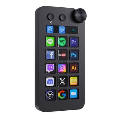 Basicolor N1 3-in-1 Stream Controller Deck,Professional Macro Keypad with 15 Animated LCD Keys,Knob&Display,Doubles as Numpad&Calculator for Streaming&Productivity(Win10+/Mac14.0+)-Black