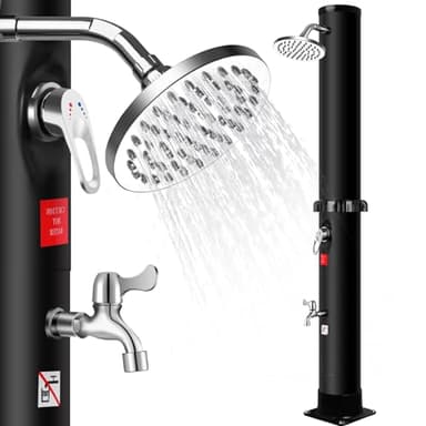 Genérico Ducha Solar Piscina Exterior 40l con Cabezal de Ducha Tipo Lluvia, Ducha para Pies y Regulador de Agua Caliente y Fría, Ducha Solar para Jardín, Sin Conexión Eléctrica,Temperatura Máx 60℃