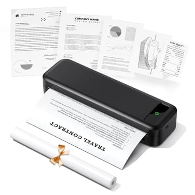 TATTMUSE Impresora Portatil a4, Bluetooth impresoras termica para Papel Térmica Casa Mini Movil Portatil Sin Tinta Wireless Portátiles Printer, Negro