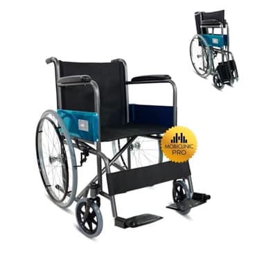 Mobiclinic®, Silla de ruedas plegable, Ligera, Alcázar, Autopropulsable, Freno estacionamiento, Asiento 46cm, Marca española, Reposapiés abatibles, Reposabrazos acolchados, Resistente